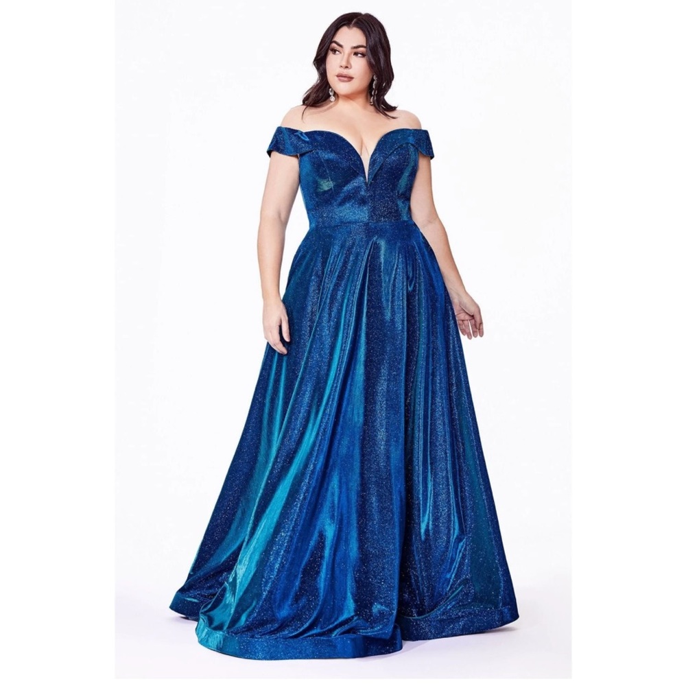 *NEW* Cinderella Divine Metallic Blue Plus Size Corset-back Gown